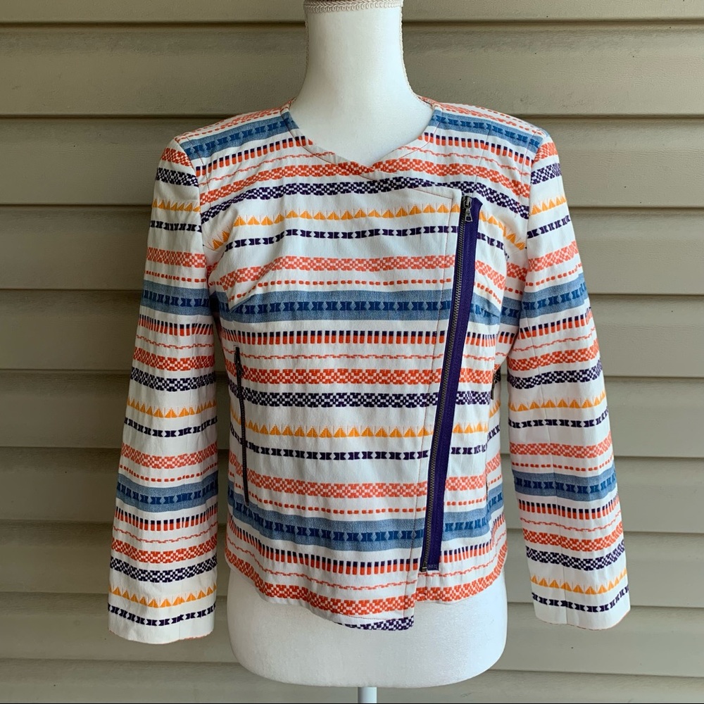 •Trina Turk• Beatrix Woven Moto Zip Jacket-Size 6 - Picture 3 of 11